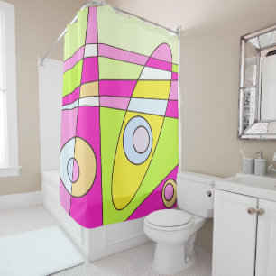 Abstract Surfing Bright Pink Green Bubblegum Shower Curtain