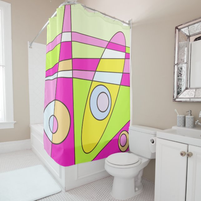 Abstract Surfing Bright Pink Green Bubblegum  Shower Curtain (In Situ)