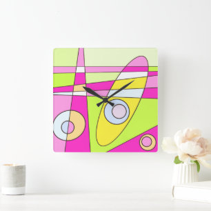 Abstract Surfing Bright Pink Green Bubblegum  Square Wall Clock