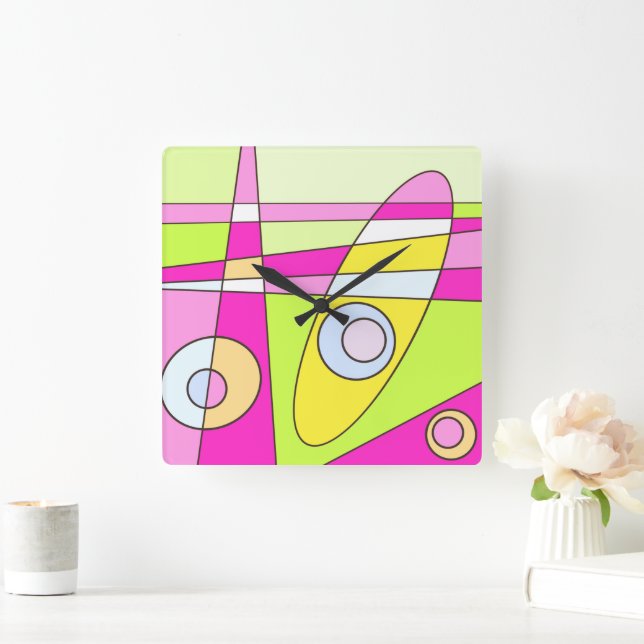 Abstract Surfing Bright Pink Green Bubblegum  Square Wall Clock (Home)