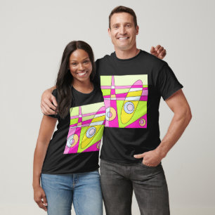 Abstract Surfing Bright Pink Green Bubblegum T-Shirt