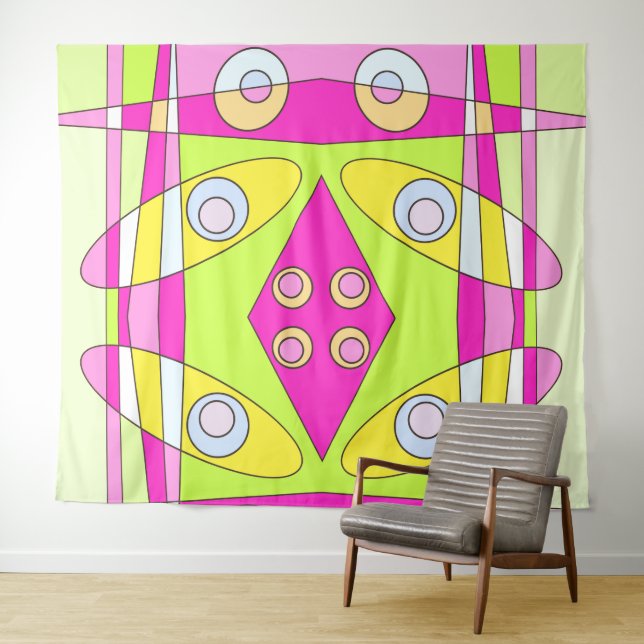 Abstract Surfing Bright Pink Green Bubblegum  Tapestry (In Situ (Horizontal))