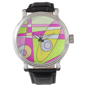 Abstract Surfing Bright Pink Green Bubblegum Watch