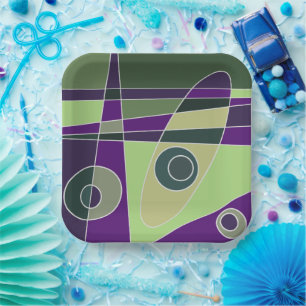Abstract Surfing Green Purples Paper Plate