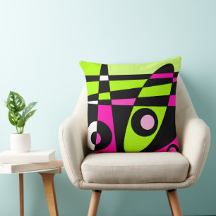 Abstract Surfing Hot Pink Lime Green Black Cushion