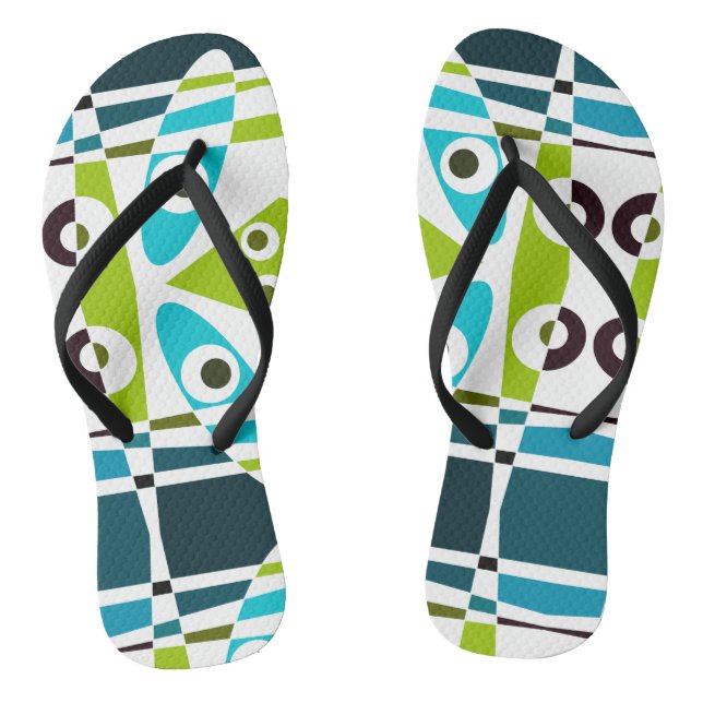 Abstract Surfing Olive Blue Teal Planner Flip Flops (Footbed)