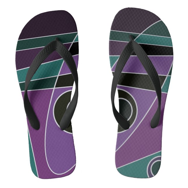 Abstract Surfing Teal Purple Flip Flops (Footbed)