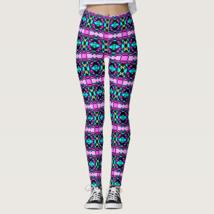 Abstract Surfing Turquoise Hot Pink Yellow Black 2 Leggings