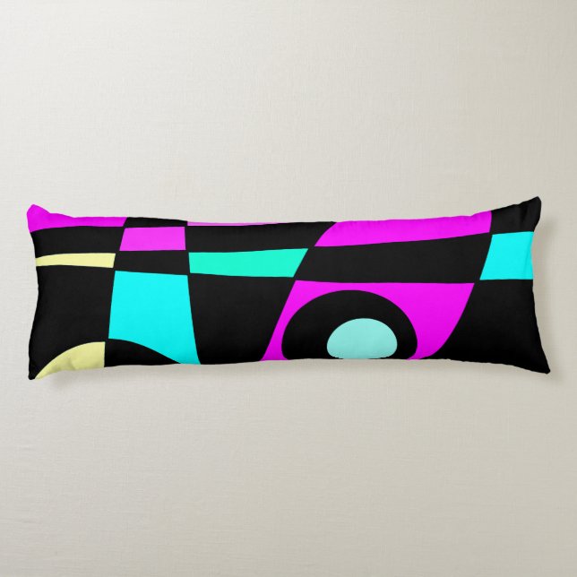 Abstract Surfing Turquoise Hot Pink Yellow Black  Body Cushion (Back)