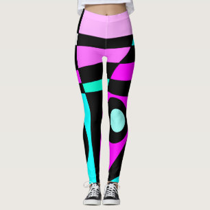 Abstract Surfing Turquoise Hot Pink Yellow Black Leggings
