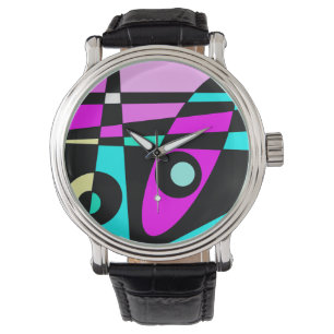 Abstract Surfing Turquoise Hot Pink Yellow Black Watch