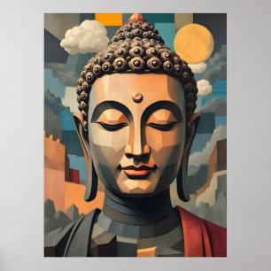 Abstract Surreal Cubism Art   Gautama Buddha Poster