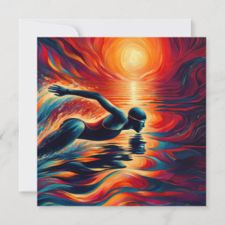 Abstract Swimmer Art Pillow, Swimming Gift, Decor Holiday Card