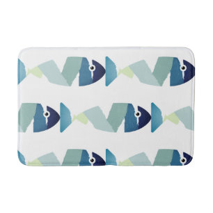 Abstract Swimming Blue Fish Bath Mat
