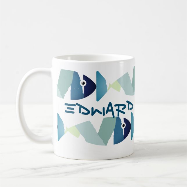 Abstract Swimming Blue Fish Coffee Mug (Left)