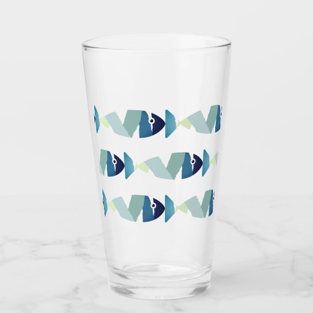 Abstract Swimming Blue Fish Glass (Front)