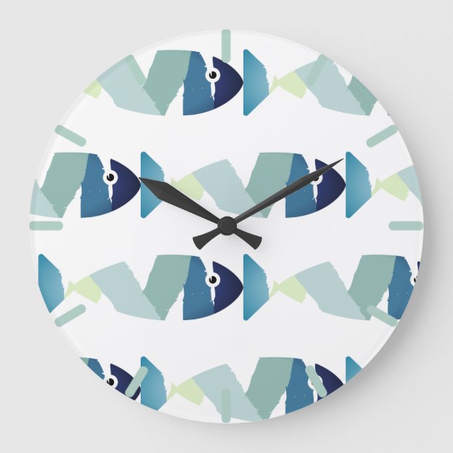 Abstract Swimming Blue Fish Large Clock (Front)
