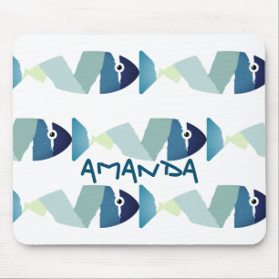 Abstract Swimming Blue Fish Mouse Mat