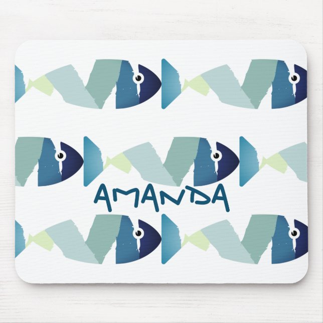 Abstract Swimming Blue Fish Mouse Mat (Front)