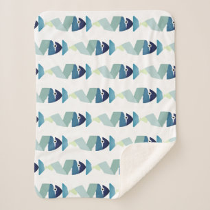 Abstract Swimming Blue Fish Sherpa Blanket