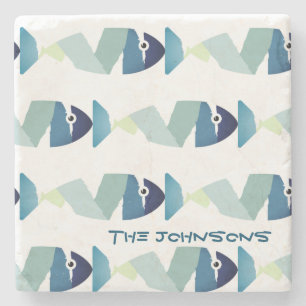 Abstract Swimming Blue Fish Stone Coaster