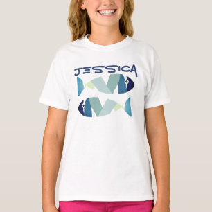 Abstract Swimming Blue Fish T-Shirt