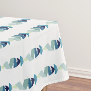 Abstract Swimming Blue Fish Tablecloth