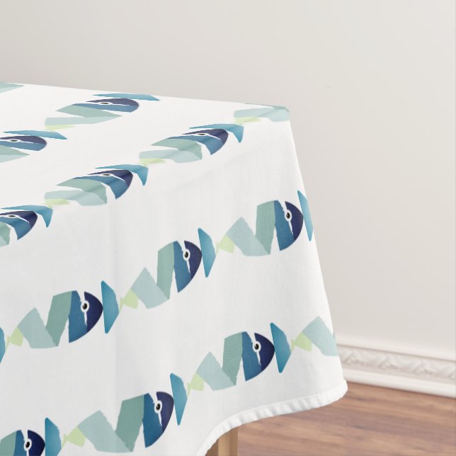 Abstract Swimming Blue Fish Tablecloth (In Situ)