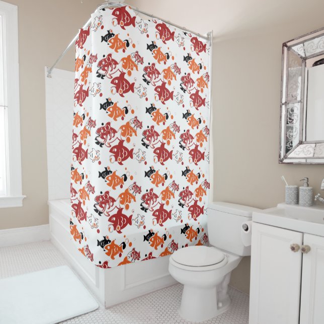 Abstract Swimming Fish Pattern Design Shower Curtain (In Situ)