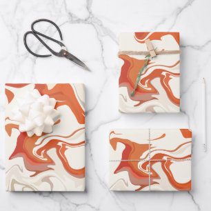 Abstract Swirl Art with Orange & Cream Tones Wrapping Paper Sheet
