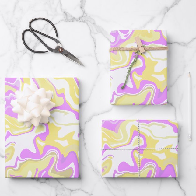 Abstract Swirl Art with Pastel Colours Wrapping Paper Sheet (Front)