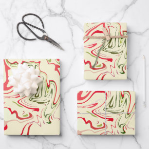Abstract Swirl Art with Vibrant Red & Green Wrapping Paper Sheet