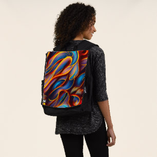 Abstract Swirl Blue Red Flames Backpack