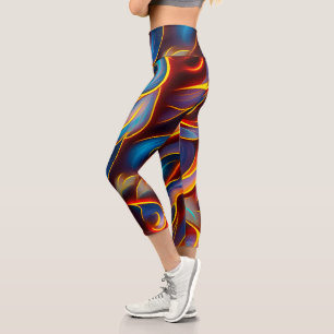 Abstract Swirl Blue Red Flames Capri Leggings