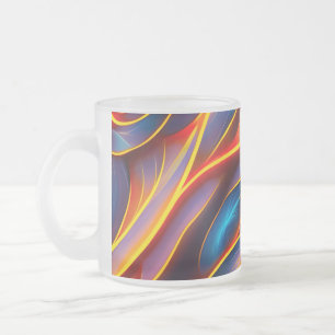 Abstract Swirl Blue Red Flames Frosted Glass Coffee Mug