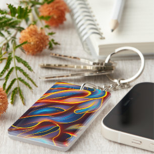 Abstract Swirl Blue Red Flames Key Ring
