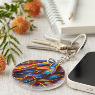 Abstract Swirl Blue Red Flames Key Ring
