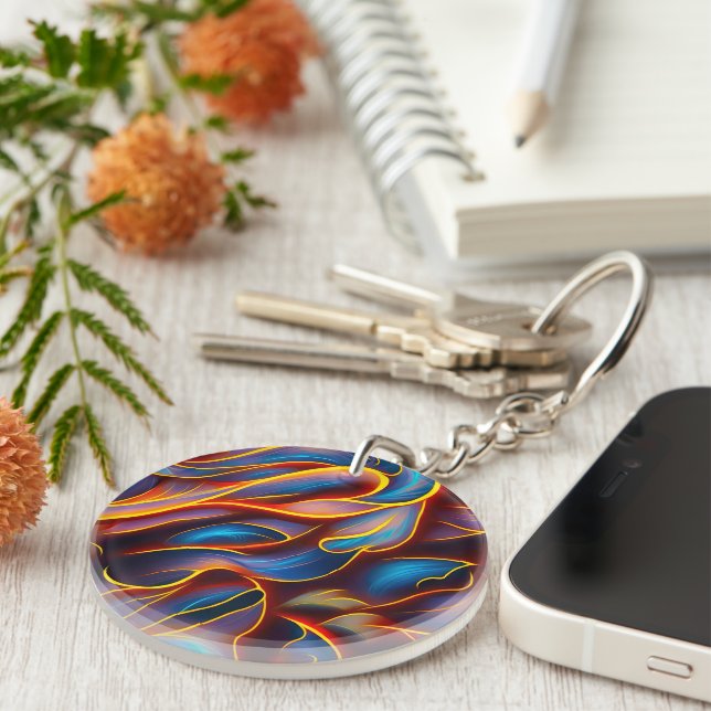 Abstract Swirl Blue Red Flames Key Ring (Front Right)