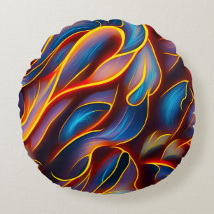 Abstract Swirl Blue Red Flames Round Cushion