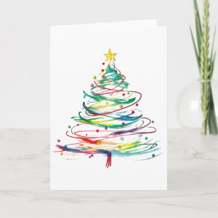 Abstract Swirl Christmas Tree Colorful Modern  Card