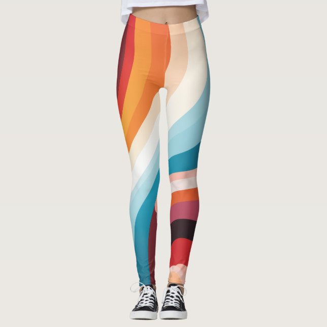 Abstract Swirl Design: Colourful Wavy Lines Leggings (Front)