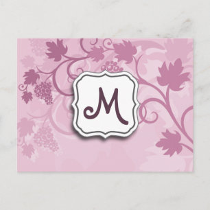 Abstract Swirl Floral Lavender Grapes and Monogram Postcard