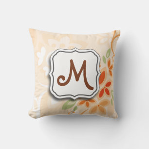 Abstract Swirl Floral Orange with Monogram Cushion