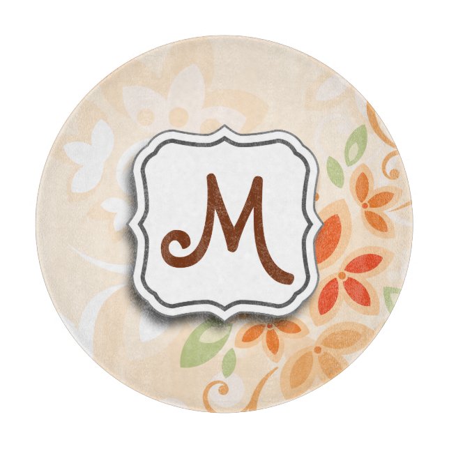 Abstract Swirl Floral Orange with Monogram Cutting Board (Front)