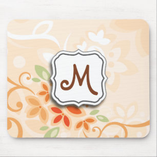 Abstract Swirl Floral Orange with Monogram Mouse Mat