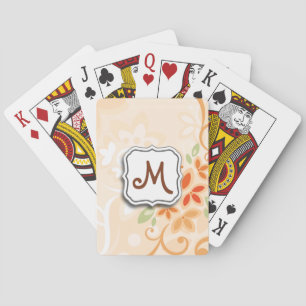 Abstract Swirl Floral Orange with Monogram Playing Cards