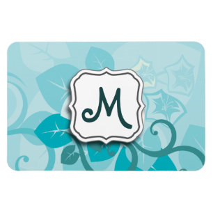 Abstract Swirl Floral Turquoise with Monogram Magnet