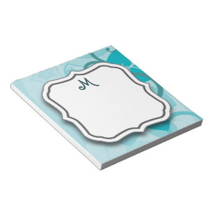 Abstract Swirl Floral Turquoise with Monogram Notepad