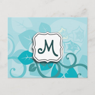 Abstract Swirl Floral Turquoise with Monogram Postcard