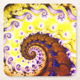 Abstract Swirl Fractal Art Square Paper Coaster